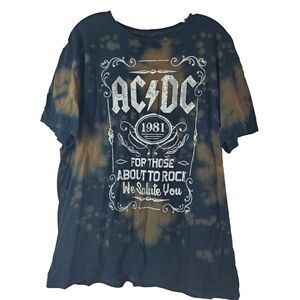 Vintage AC DC Tie Dye Tshirt‎ XL For Those About To Rock Brown Black GUC